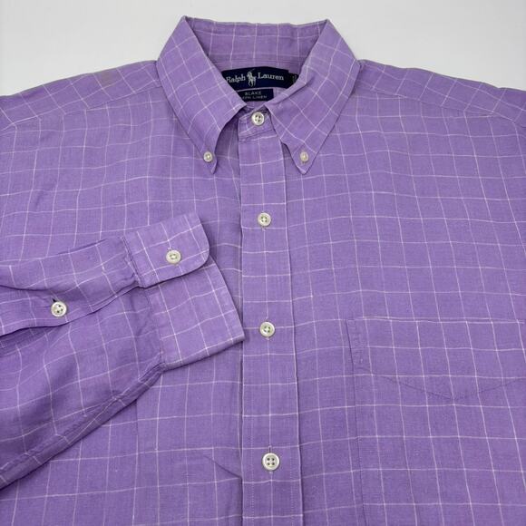 Ralph Lauren Large Blake Purple Check  100% Linen Long Sleeve Button Up Shirt - Picture 1 of 7